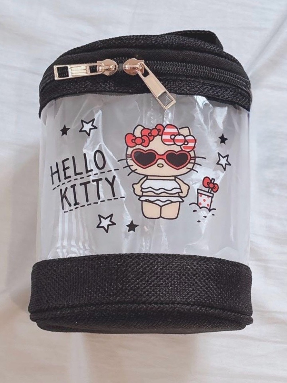 🆕 Nwot Hello Kitty black Clear Accessory Pouch with Summer Print